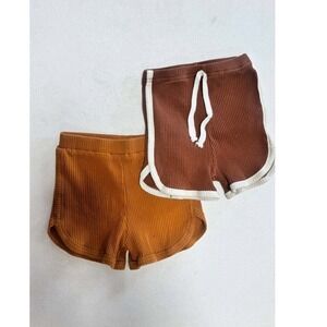 Reto Ribbed Track Shorts Bundle Brown Mustard 3T Scandi Baby Neutral Y2K
